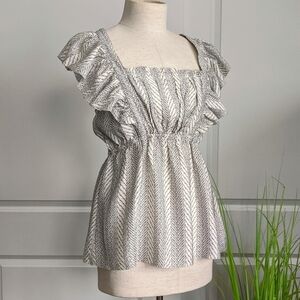 Current Air Top Ruffled Tie Back Straps Sleeveless Ruched Off-White Navy M NWT